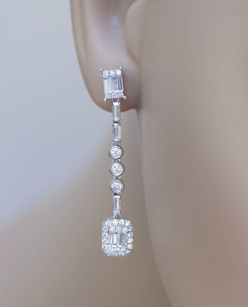 1.15ct Baguette Diamond Dangle Earrings 18k White Gold