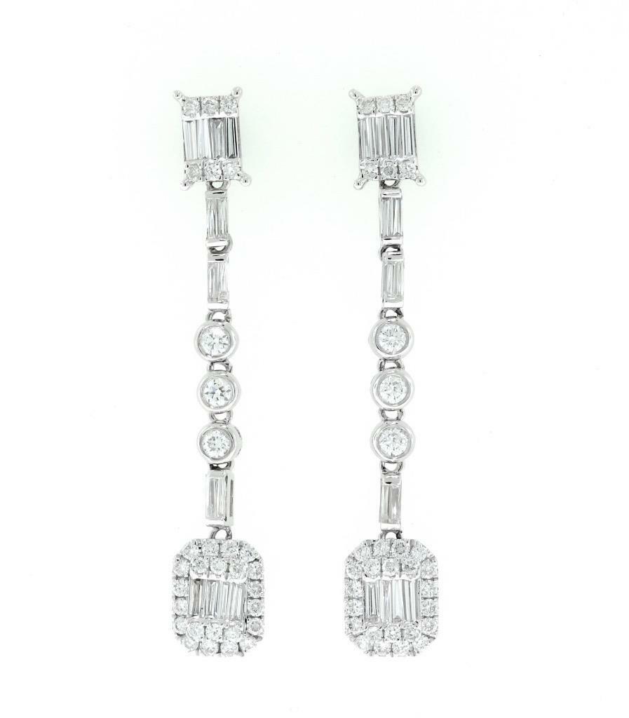 1.15ct Baguette Diamond Dangle Earrings 18k White Gold