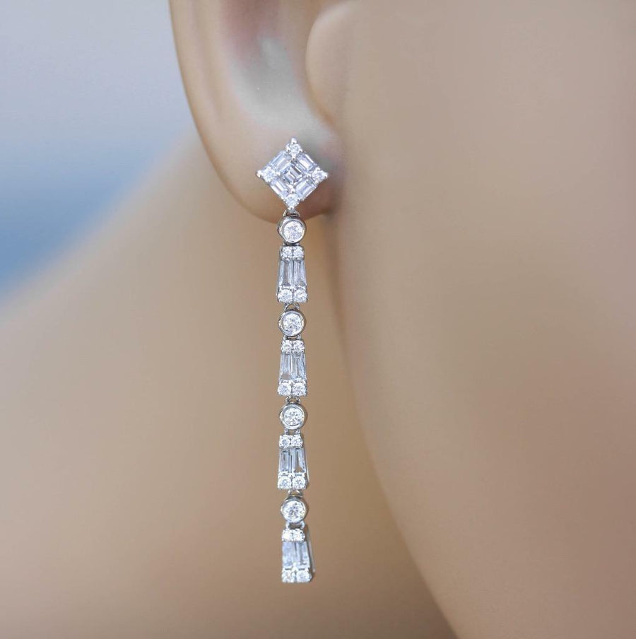 1.50ct Baguette Diamond Dangle Earrings 18k White Gold