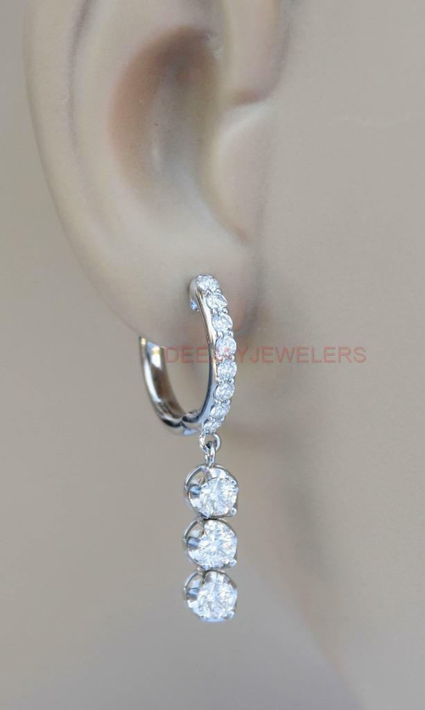 2.12ct Diamond Dangle on Hoop Earrings 18k 14k White Gold
