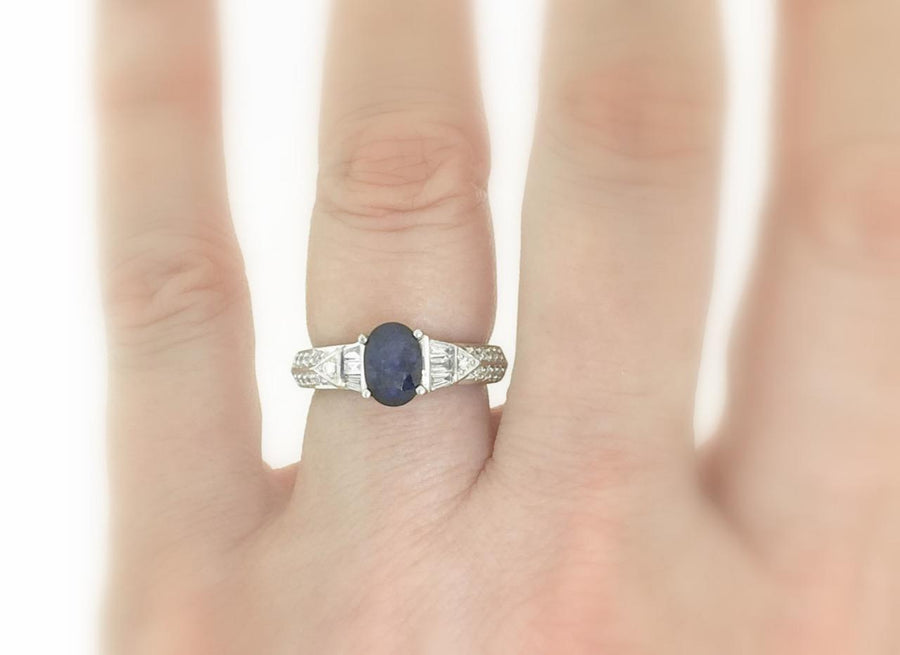 2.30ct Blue Sapphire and Diamond Ring 18k White Gold