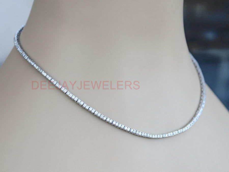6.37ct Diamond Tennis Necklace Square Link Eternity  14k White Gold