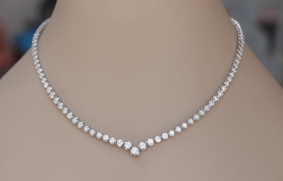 SI Natural 8.68ct Diamond Tennis V Necklace Graduated 14k White Gold V-Shape USA