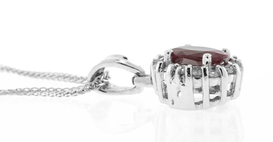 2.05ct Natural Ruby Diamond Pendant Necklace 14k White Gold