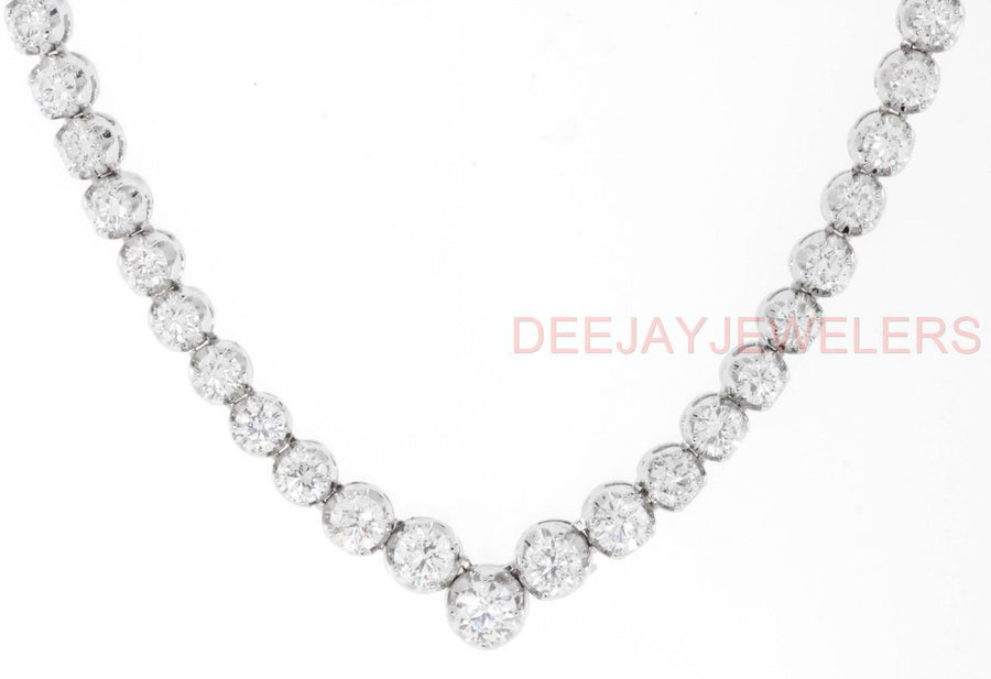 SI1 Natural 12ct Diamond V Tennis Necklace Graduated 14k White Gold USA Made