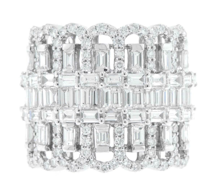 3.83ct Baguette Statement Diamond Ring 18k White Gold Band