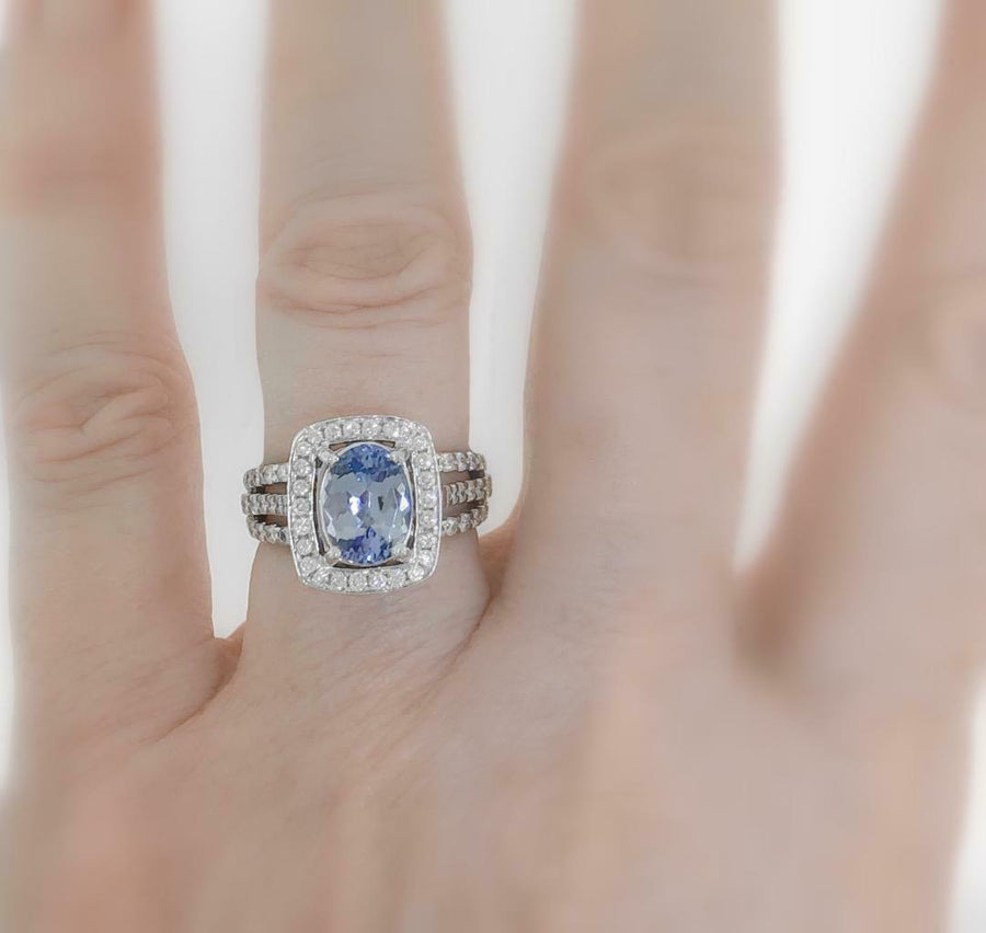 4.50ct Tanzanite and Diamond  Ring 18k White Gold