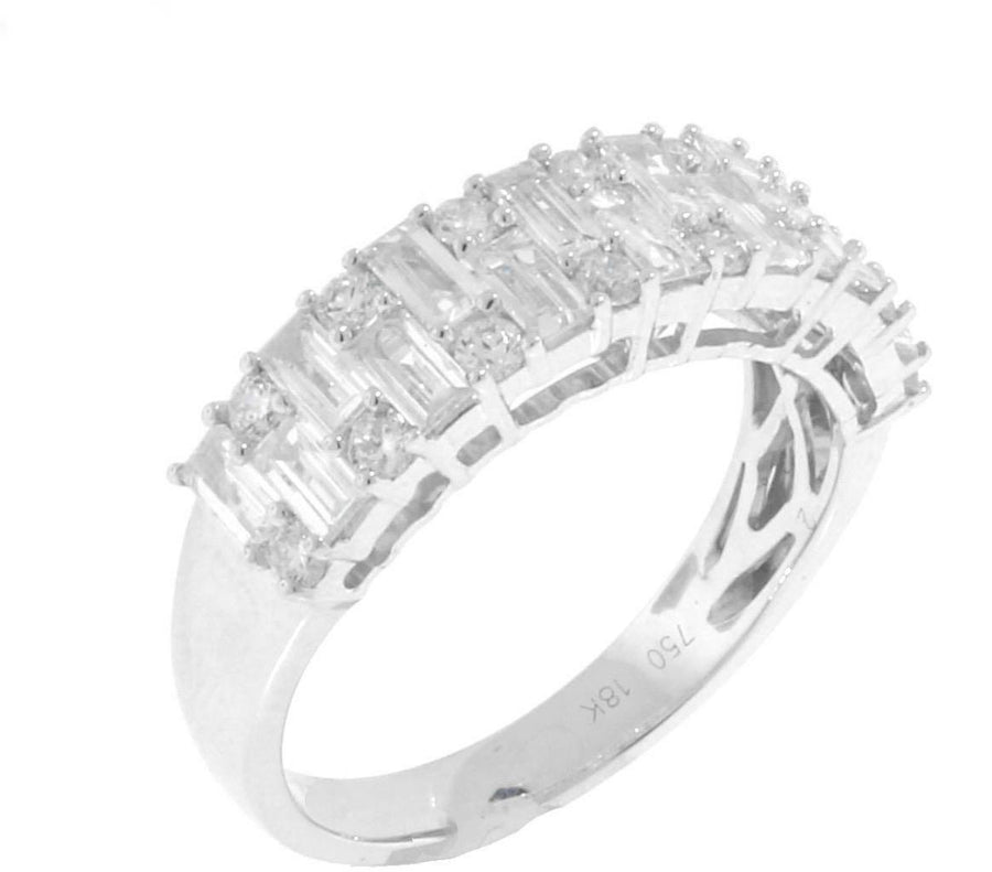 1.11ct Baguette and Round Diamond Ring 18k White Gold Band