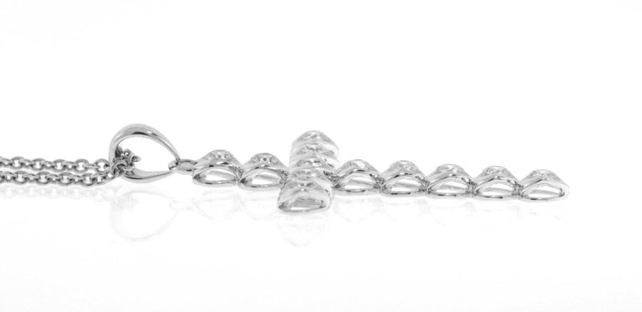 1.00ct Diamond Cross Pendant 18k White Gold Tension Set Necklace