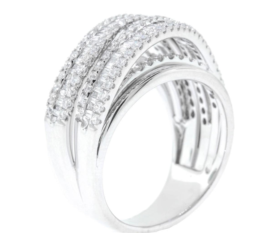 1.41ct Baguette Diamond Crossover Statement Ring 18k White Gold
