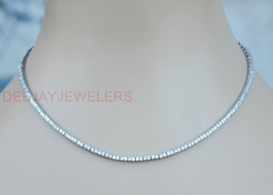 6.37ct Diamond Tennis Necklace Square Link Eternity  14k White Gold