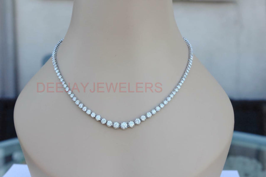 15.30ct Graduated Diamond Tennis Necklace Riviera 14k White Gold