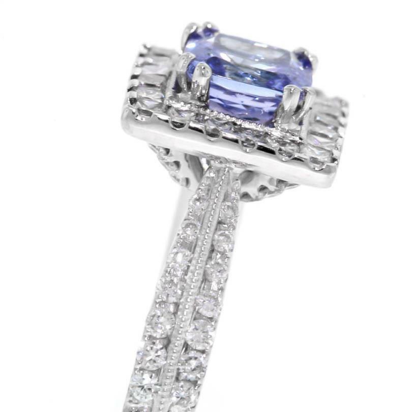1.88ct Tanzanite and Diamond Halo Ring 18k White Gold