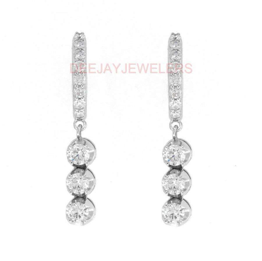 2.12ct Diamond Dangle on Hoop Earrings 18k 14k White Gold