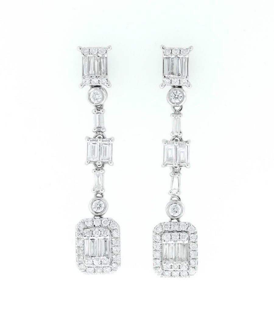1.36ct Baguette Diamond Dangle Drop Earrings 18k White Gold