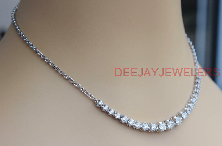 4ct Diamond Half Tennis Necklace 14k White Gold Stacking