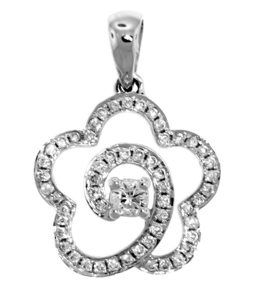 0.30ct Diamond Flower Pendant Necklace 18k White Gold