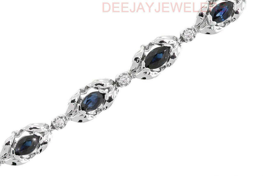 2.43ct Marquise Sapphire and Diamond Bracelet 14k White Gold