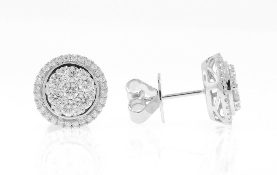 1.25ct Diamond Halo Stud Earrings 18k White Gold 11mm