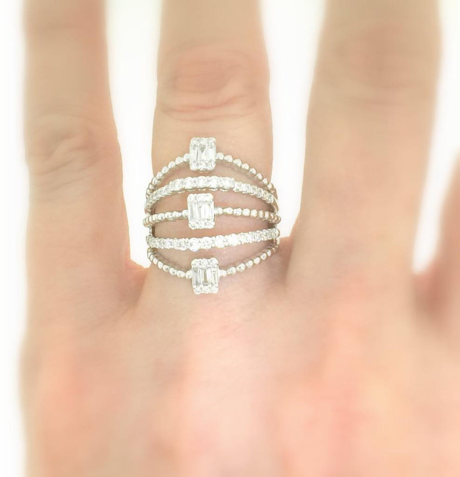 Natural 0.74ct Baguette Diamond Ring 18k White Gold Fashionista Band