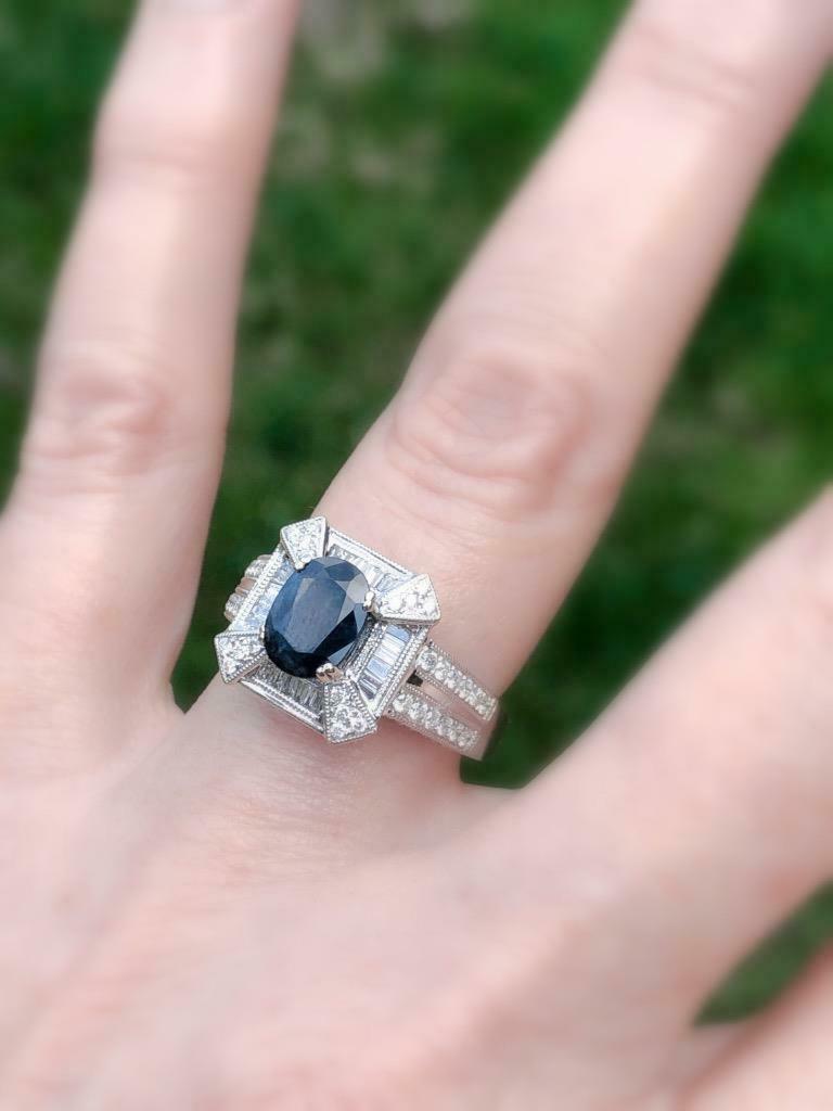 2.43ct Sapphire and Diamond Statement Ring 18k White Gold