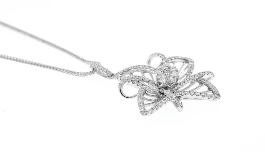 1.38ct Diamond Pendant Flower Necklace 18k White Gold
