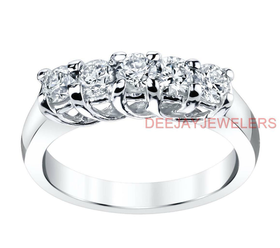 1.01ct Diamond Anniversary Ring 5 Stone Band 14k White Gold
