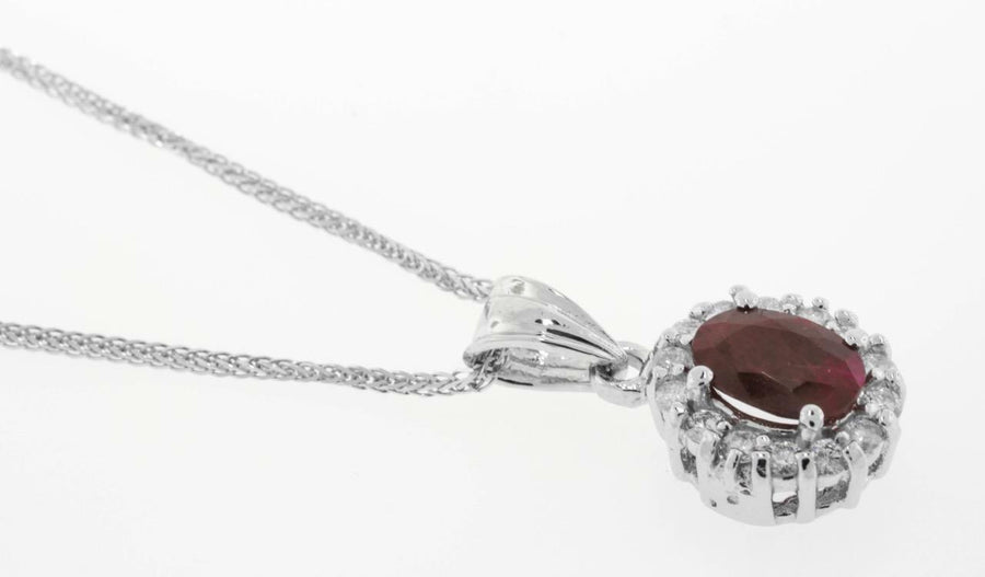 2.05ct Natural Ruby Diamond Pendant Necklace 14k White Gold