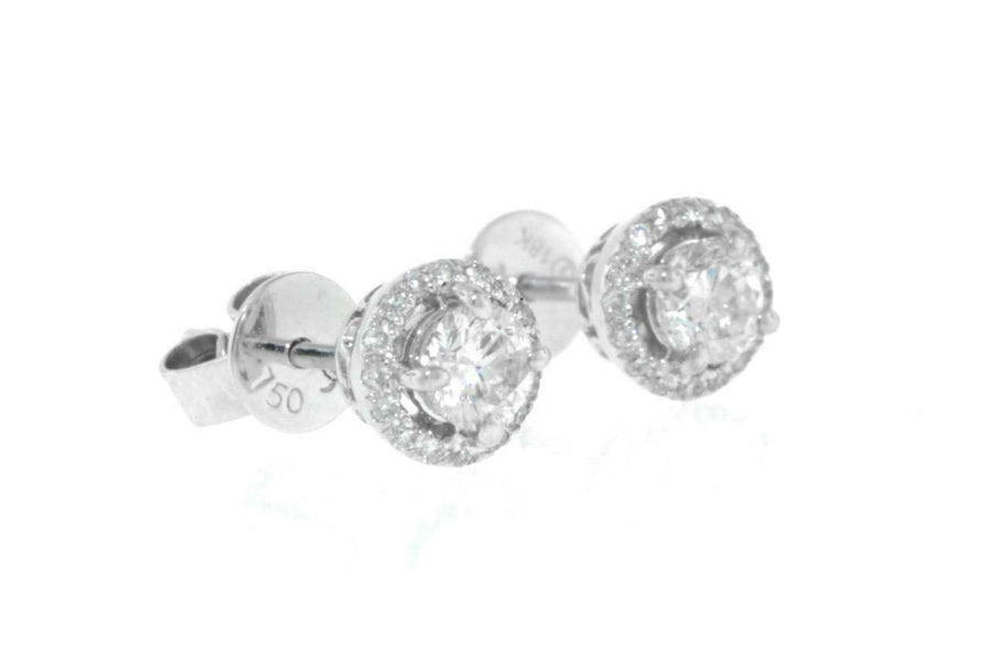 0.50ct Diamond Halo Stud Earrings 18k White Gold 6mm