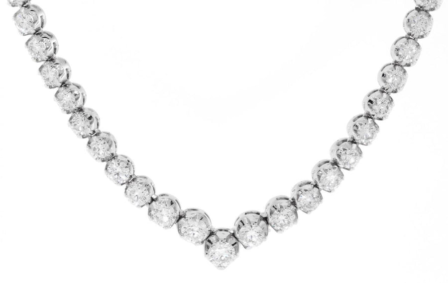 SI Natural 8.68ct Diamond Tennis V Necklace Graduated 14k White Gold V-Shape USA