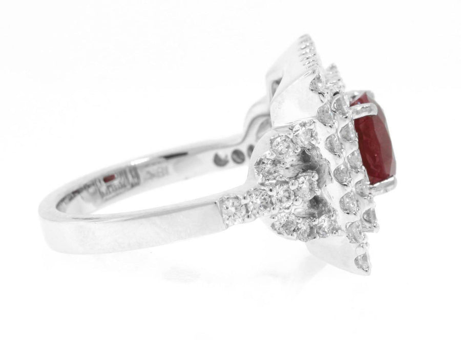 2.40ct Ruby and Diamond Halo Ring 18k White Gold