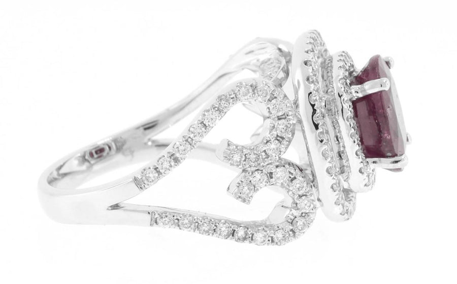 2.91ct Ruby and Diamond Statement Ring 18k White Gold