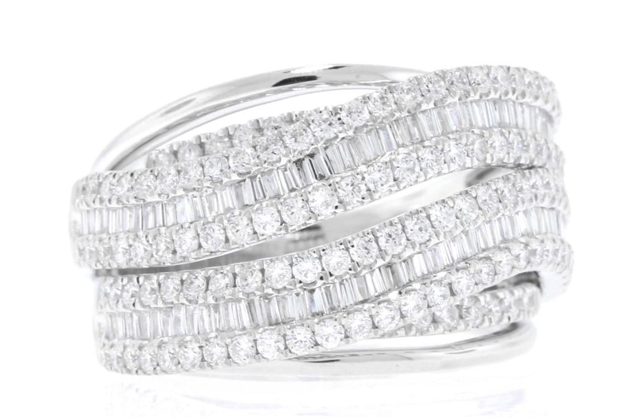 1.41ct Baguette Diamond Crossover Statement Ring 18k White Gold