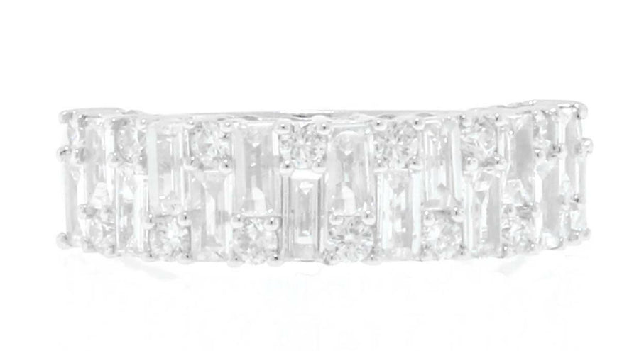 1.11ct Baguette and Round Diamond Ring 18k White Gold Band