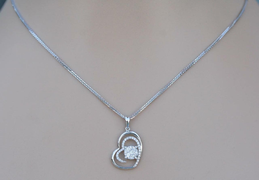 0.40ct Diamond Pendant Heart Necklace 18k White Gold