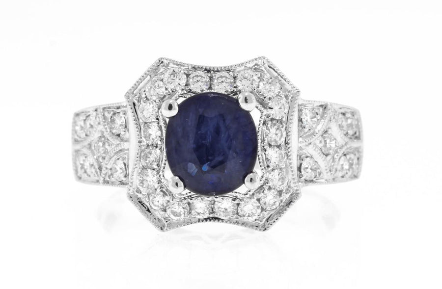 2ct Sapphire and Diamond Ring 18k White Gold