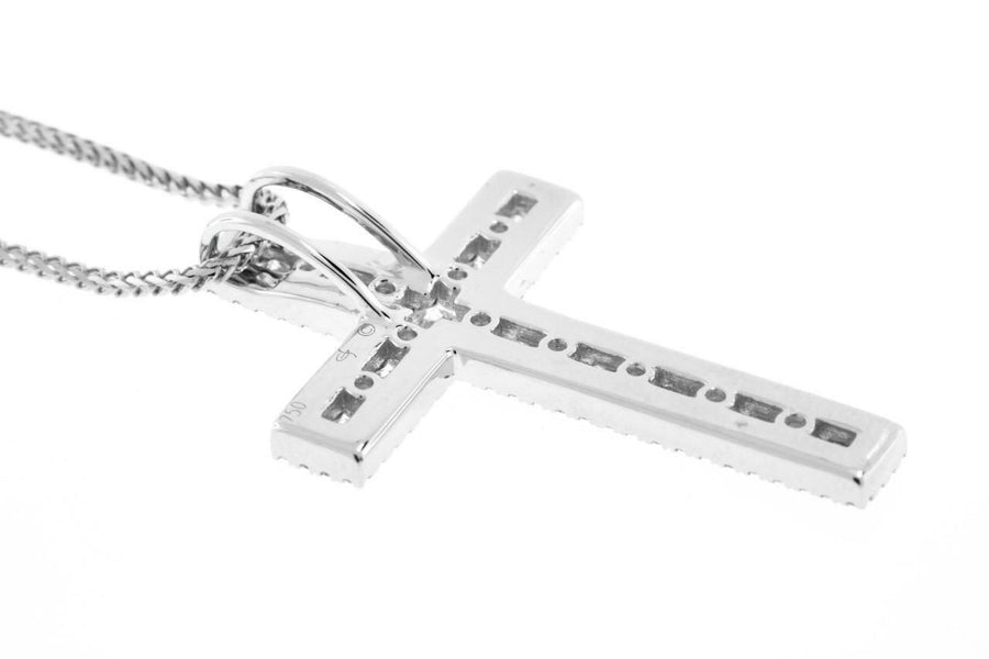 0.85ct Diamond Cross Pendant Necklace 18k White Gold