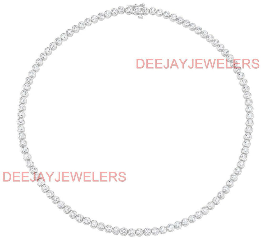 12ct Bezel Diamond Eternity Tennis Necklace 14k White Gold 17 inch