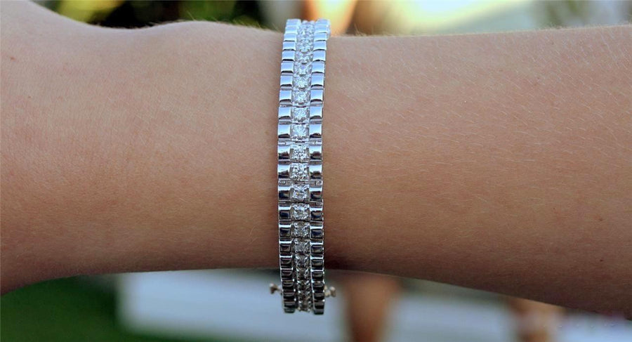 4.50ct Diamond Rolex Link Bracelet 14k White Gold