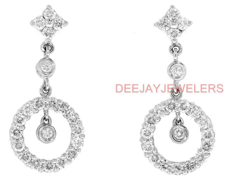 1.10ct Diamond Dangle Earrings 18k White Gold Halo Drops