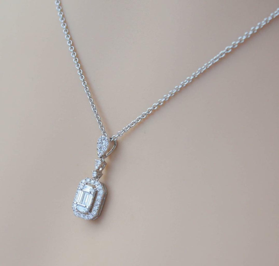 0.70ct Diamond Pendant Necklace 18k White Gold Baguette