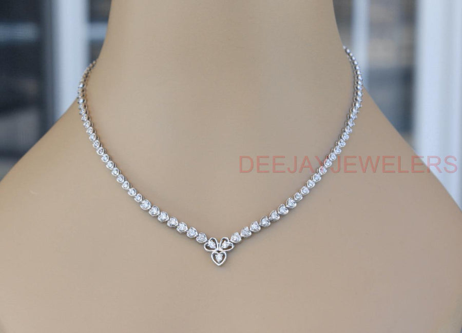4.25ct Diamond Heart Link Tennis Necklace 14k White Gold