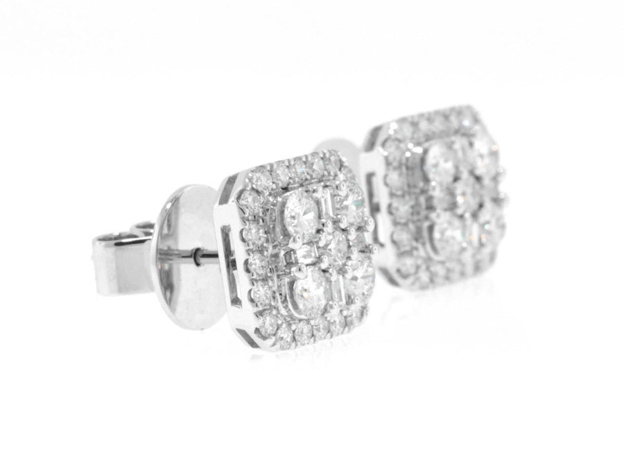 1.43ct Diamond Cluster Stud Earrings 18k White Gold