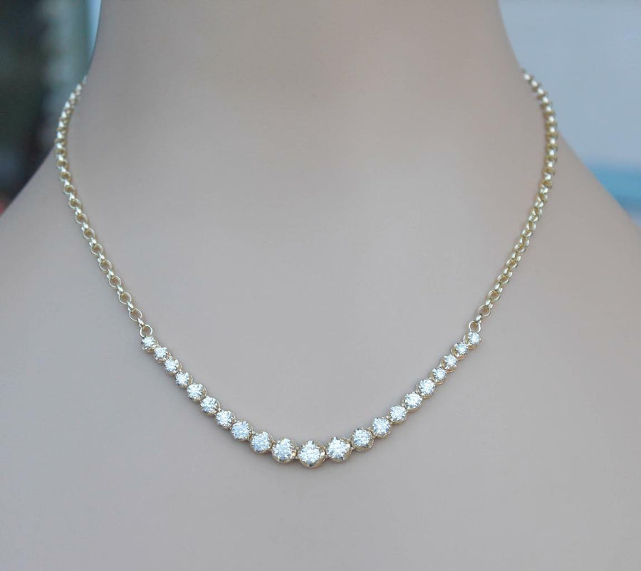 3.80ct Diamond Half Tennis Necklace 14k Yellow Gold