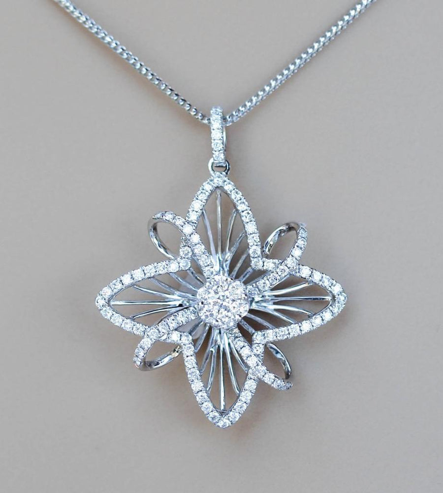 1.38ct Diamond Pendant Flower Necklace 18k White Gold