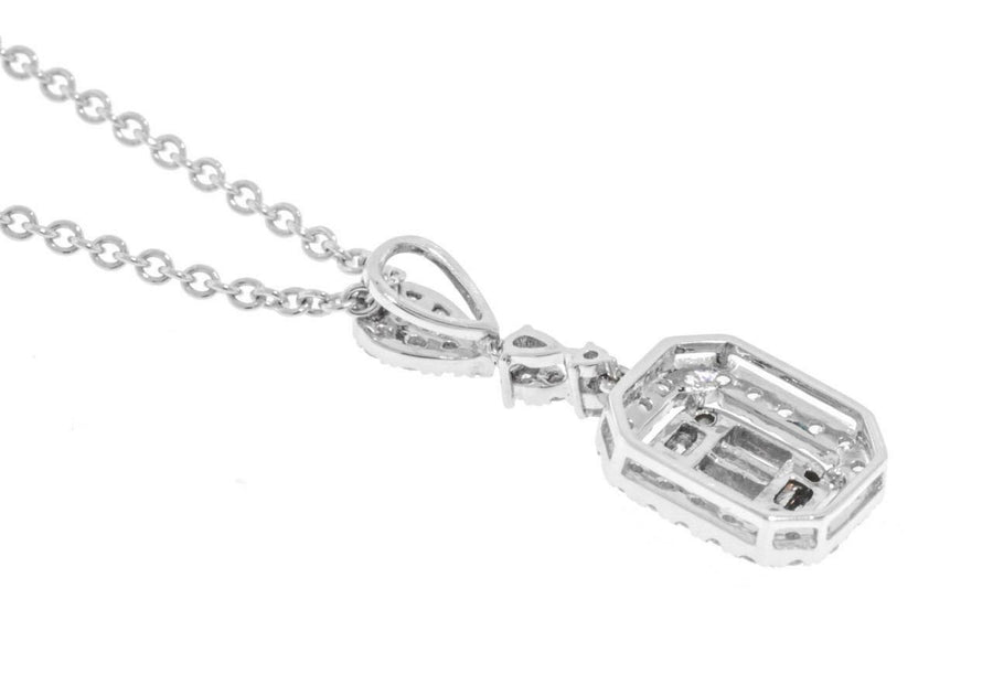 0.70ct Diamond Pendant Necklace 18k White Gold Baguette