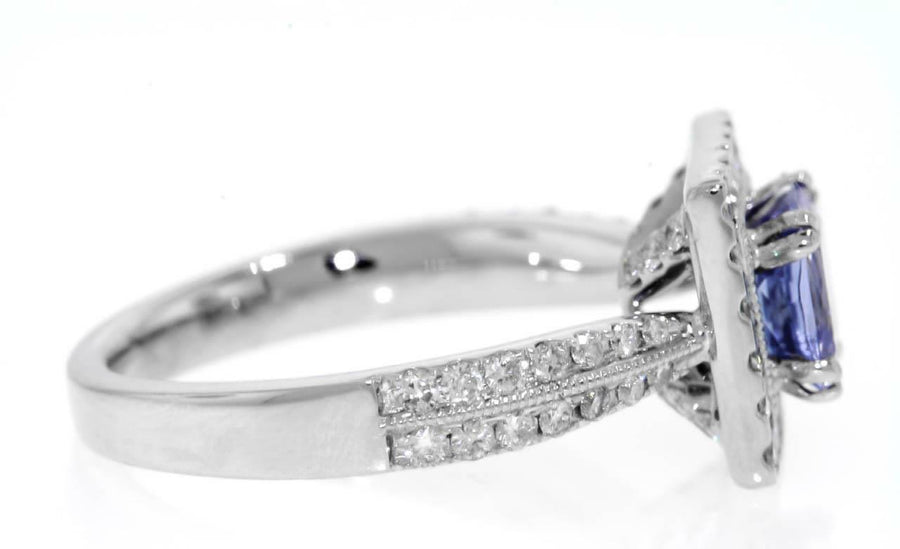 1.88ct Tanzanite and Diamond Halo Ring 18k White Gold