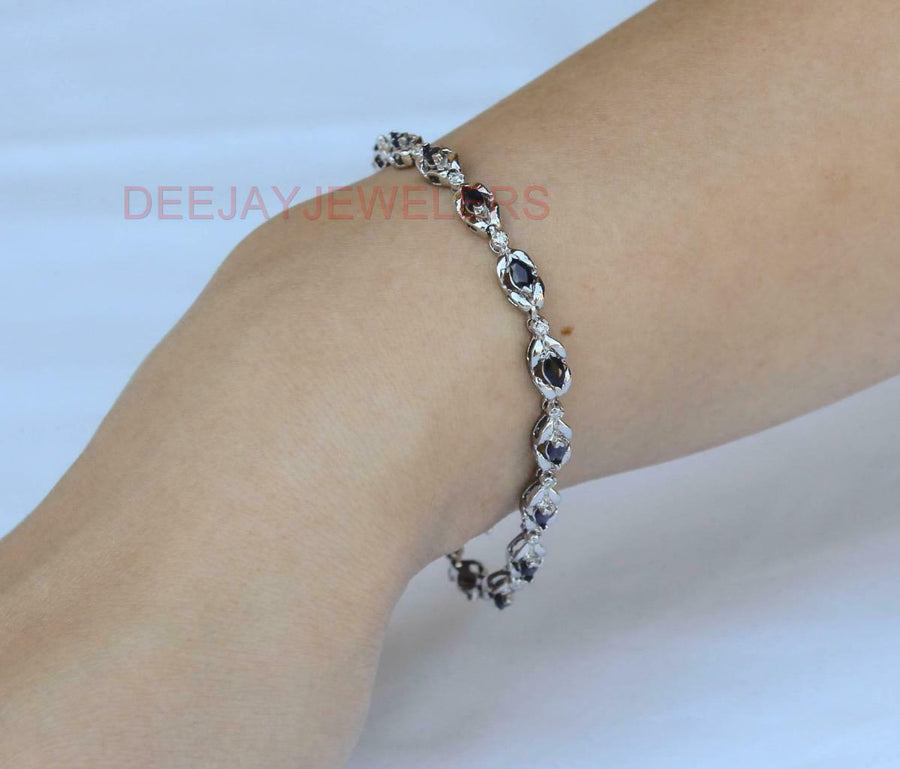 2.43ct Marquise Sapphire and Diamond Bracelet 14k White Gold