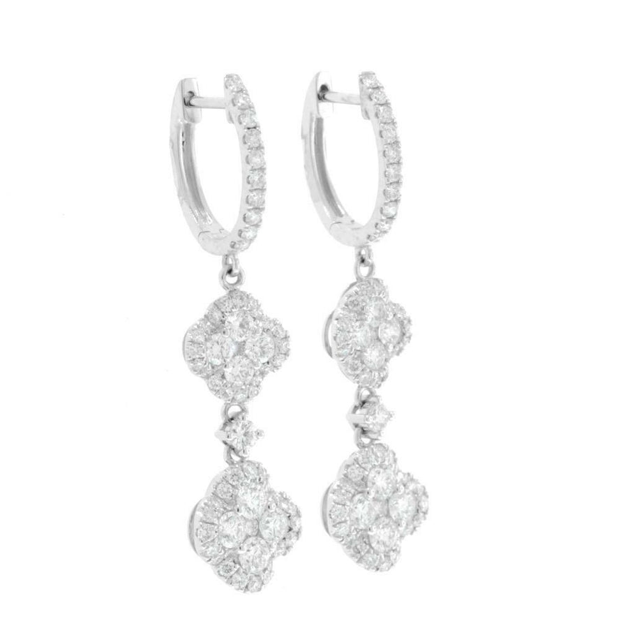2.07ct Diamond Cluster Dangle Earrings 18k White Gold
