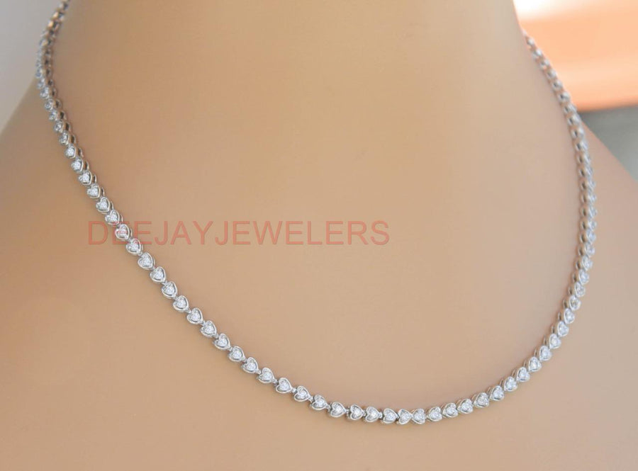 4.00ct Diamond Heart-Link Eternity Tennis Necklace 14k White Gold